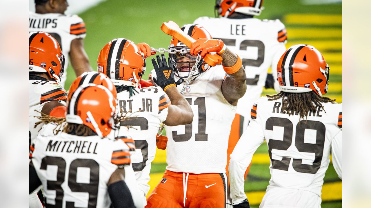 Cleveland Browns linebacker Mack Wilson is introduced before an