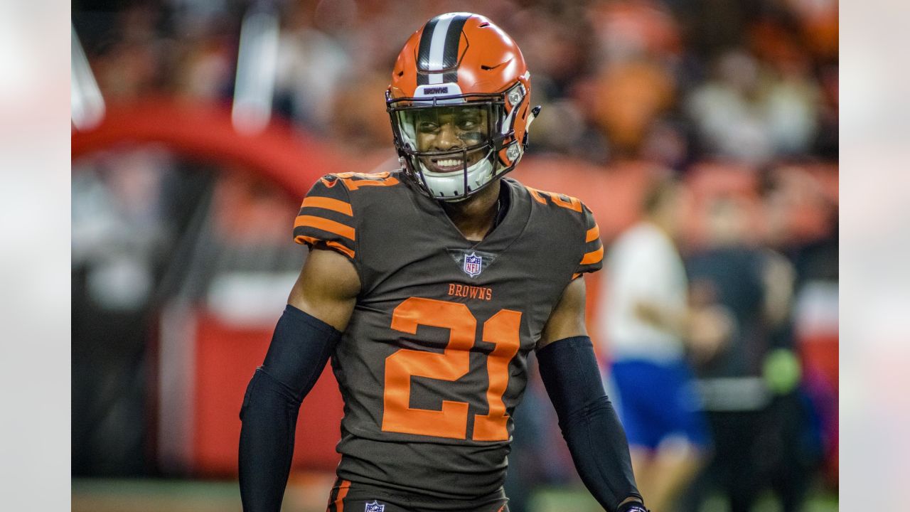 Denzel Ward Cleveland Browns Game-Used #21 White Jersey vs. New England  Patriots on October 27 2019