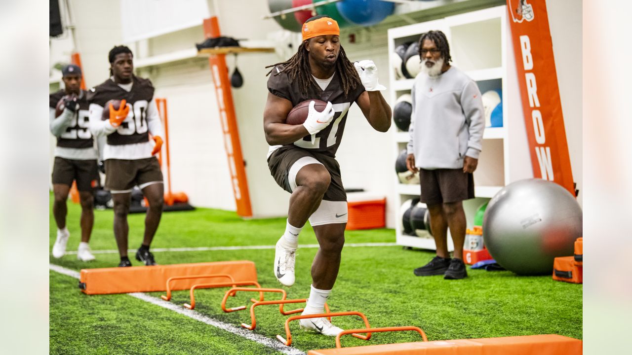 MIAMI GARDENS, FL - NOVEMBER 13: Cleveland Browns safety John Johnson III ( 43) backpedals as he defends in the secondary during the game between the Cleveland  Browns and the Miami Dolphins on