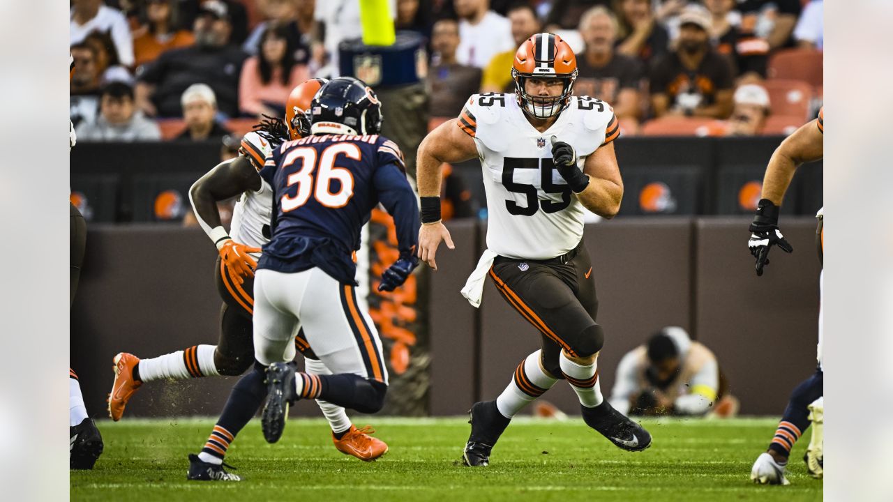 Cleveland Browns wide receiver Ja'Marcus Bradley (84) and tight end Miller  Forristall (86) line up for a play during an NFL preseason football game  against the Chicago Bears, Saturday Aug. 27, 2022