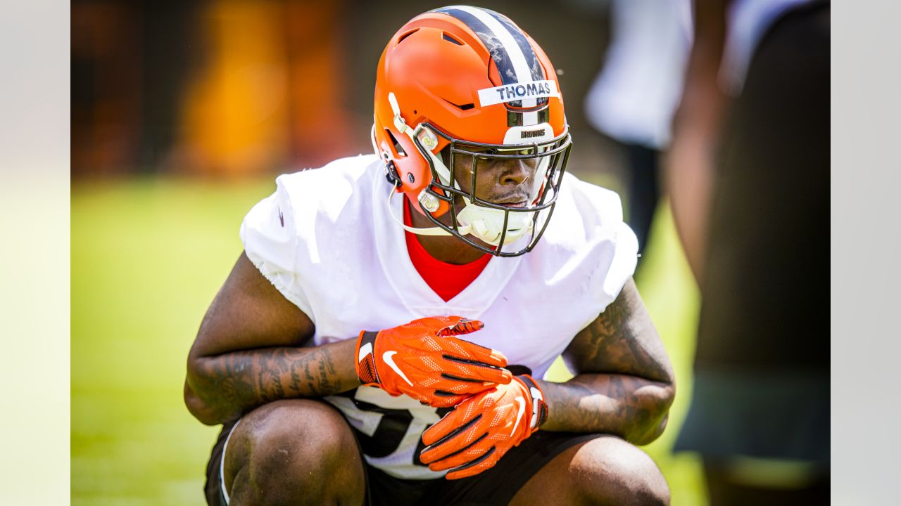 Cleveland Browns rookie Charlie Thomas runs a drill at the NFL team's  rookie minicamp in Berea, Ohio, Friday, May 12, 2023. (AP Photo/Phil Long  Stock Photo - Alamy