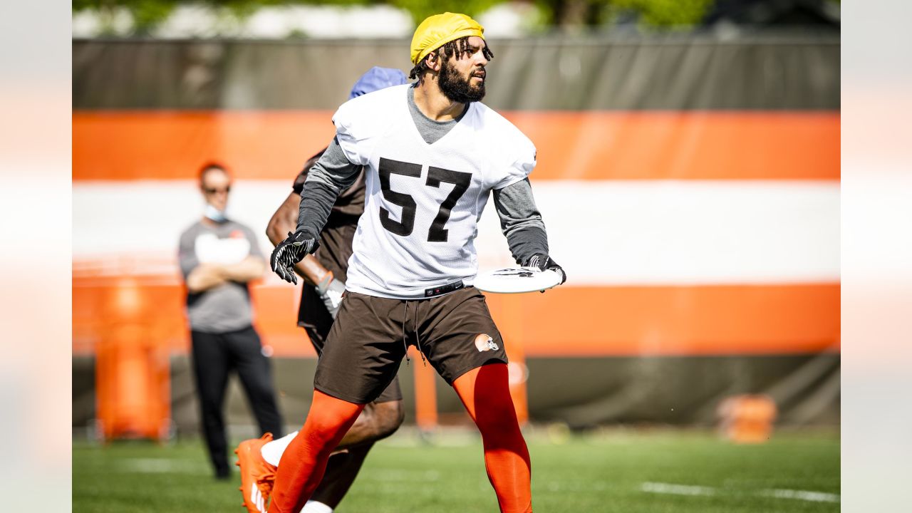 Cleveland Browns safety Richard LeCounte III runs a drill during an NFL  football rookie minicamp at the team's training camp facility, Friday, May  14, 2021, in Berea, Ohio. (AP Photo/Tony Dejak Stock