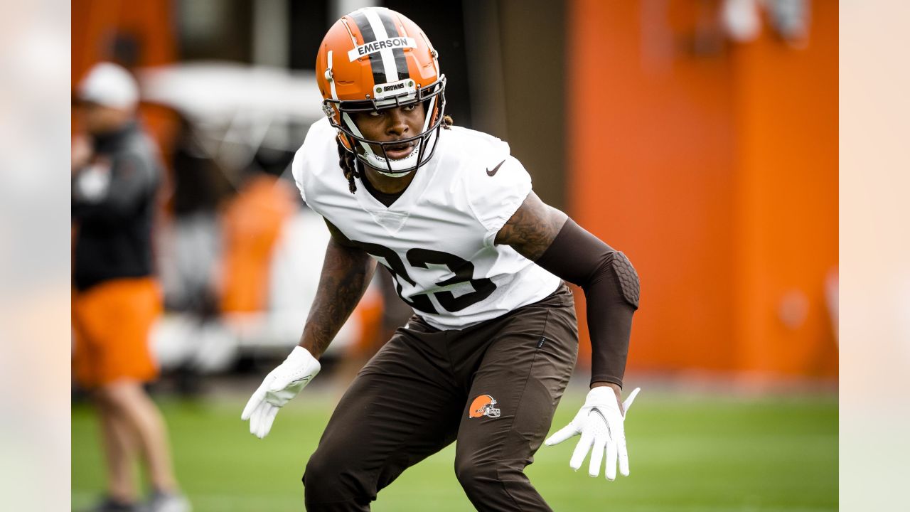 CLEVELAND, OH - DECEMBER 20: The Cleveland Browns defense celebrates in  front of the dawg pound after an interception by Cleveland Browns  cornerback Greedy Williams (26) (not pictured) during the fourth quarter