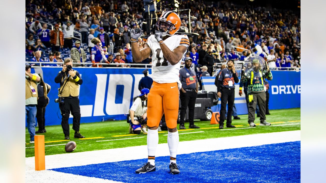 October 25, 2020: Donovan Peoples-Jones #11 of the Cleveland Browns  celebrates with Baker Mayfield #6 of the Cleveland Browns after the two  connected for the game winning touchdown during NFL football game