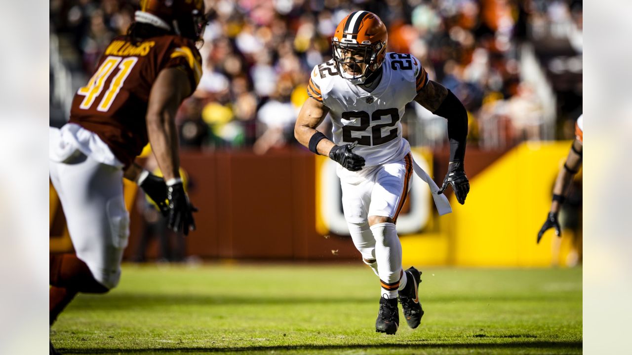 CLEVELAND, OH - DECEMBER 24: Cleveland Browns safety Grant Delpit (22)  returns an interception 40 ya