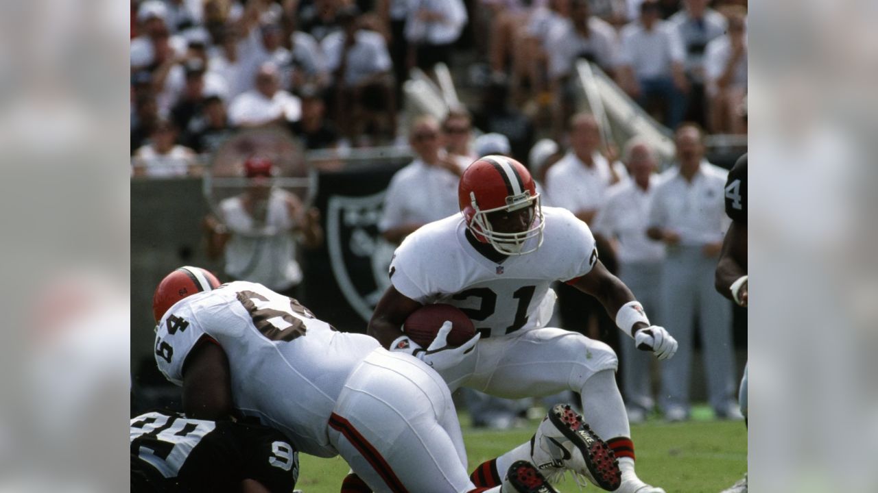 Cleveland Browns running back Trent Richardson (33) celebrates a touch down  against the Oakland Raiders during an NFL football game in Oakland, Calif.,  Sunday, Dec. 2, 2012. (AP Photo/Marcio Jose Sanchez Stock