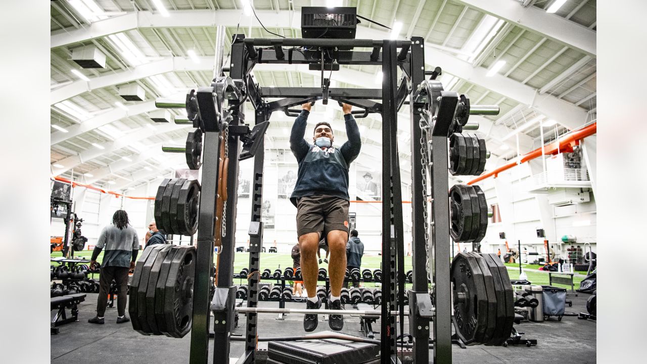 Cleveland Browns safety Richard LeCounte III runs a drill during an NFL  football rookie minicamp at the team's training camp facility, Friday, May  14, 2021, in Berea, Ohio. (AP Photo/Tony Dejak Stock