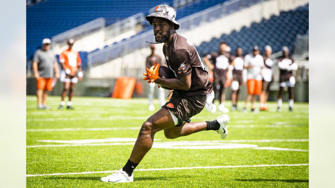 Cleveland Browns receiver David Bell participates in a drill during an NFL  football practice, Friday, May 13, 2022, in Berea, Ohio. (AP Photo/David  Dermer Stock Photo - Alamy