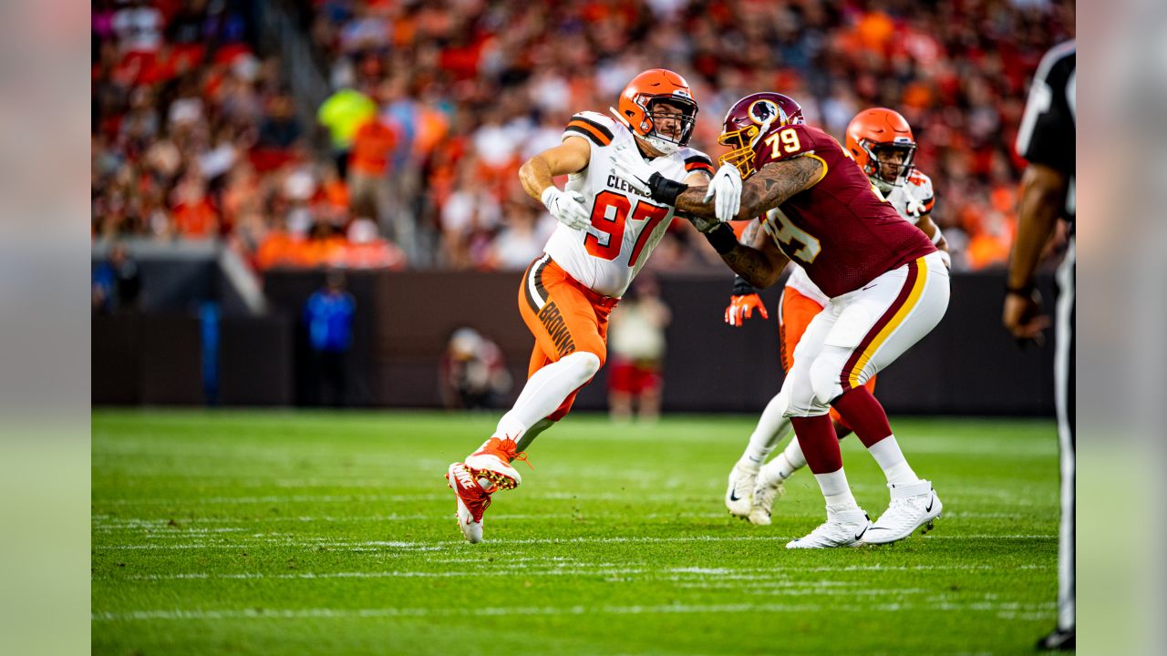 November 14, 2021: Cleveland Browns outside linebacker Mack Wilson Sr. (51)  before the NFL football game between the Cleveland Browns and the New  England Patriots at Gillette Stadium, in Foxborough, Massachusetts. The