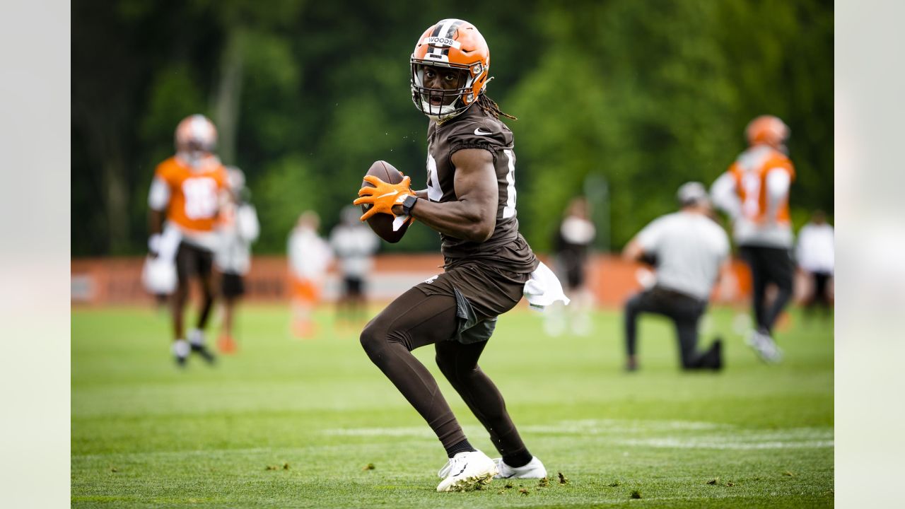 Cleveland Browns wide receiver Michael Woods II (12) runs up the