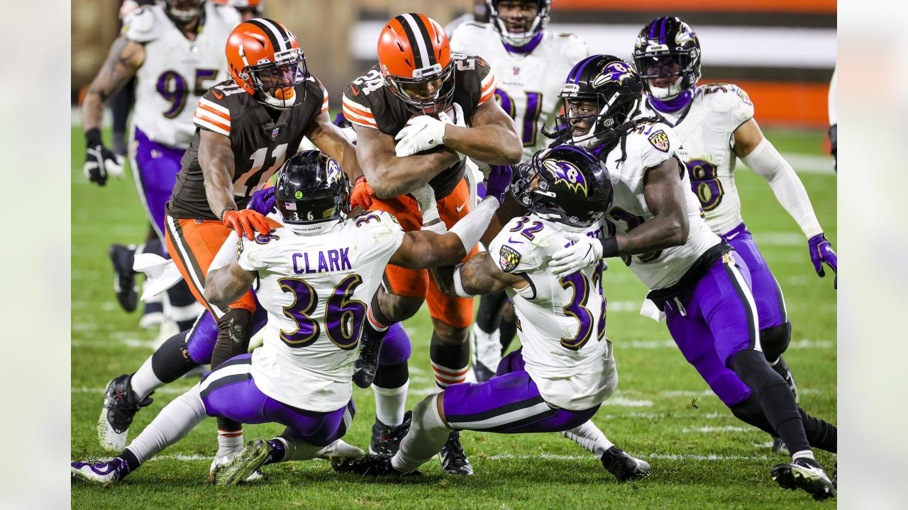 AFC running back Nick Chubb of the Cleveland Browns competes in