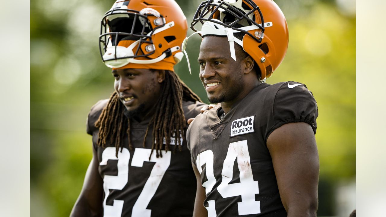 Cleveland Browns offensive tackle James Hudson III (66) walks back