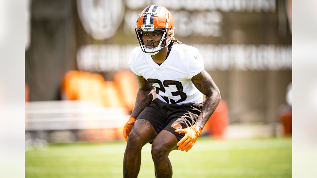 Cleveland Browns cornerback Martin Emerson Jr. looks on during the