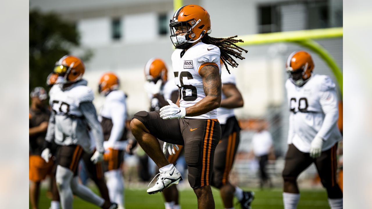 Cleveland Browns offensive tackle James Hudson III (66) lines up for a play  during an NFL football game against the Baltimore Ravens, Sunday, Dec. 12,  2021, in Cleveland. (AP Photo/Kirk Irwin Stock