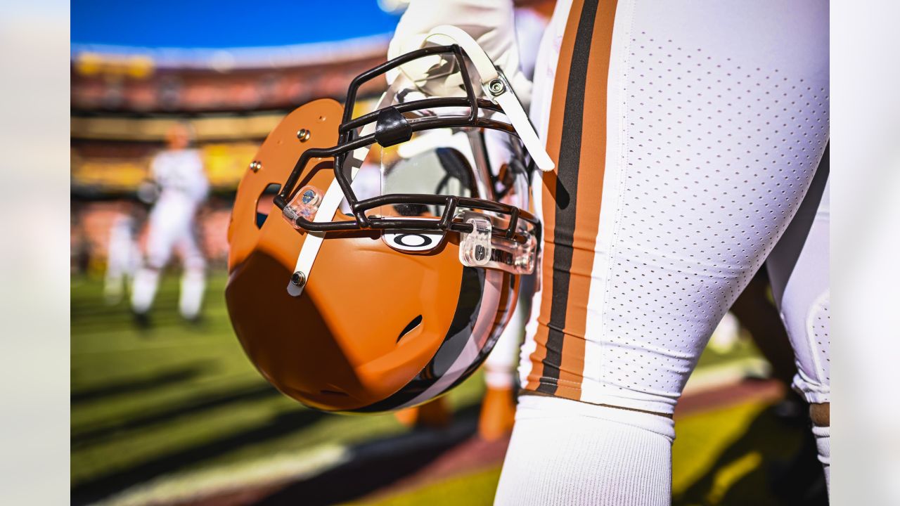 LANDOVER, MD - JANUARY 01: Washington Commanders helmet resting on the  bench prior to the Cleveland Browns game versus the Washington Commanders  on January 01, 2023, at FedEx Field in Landover, MD. (