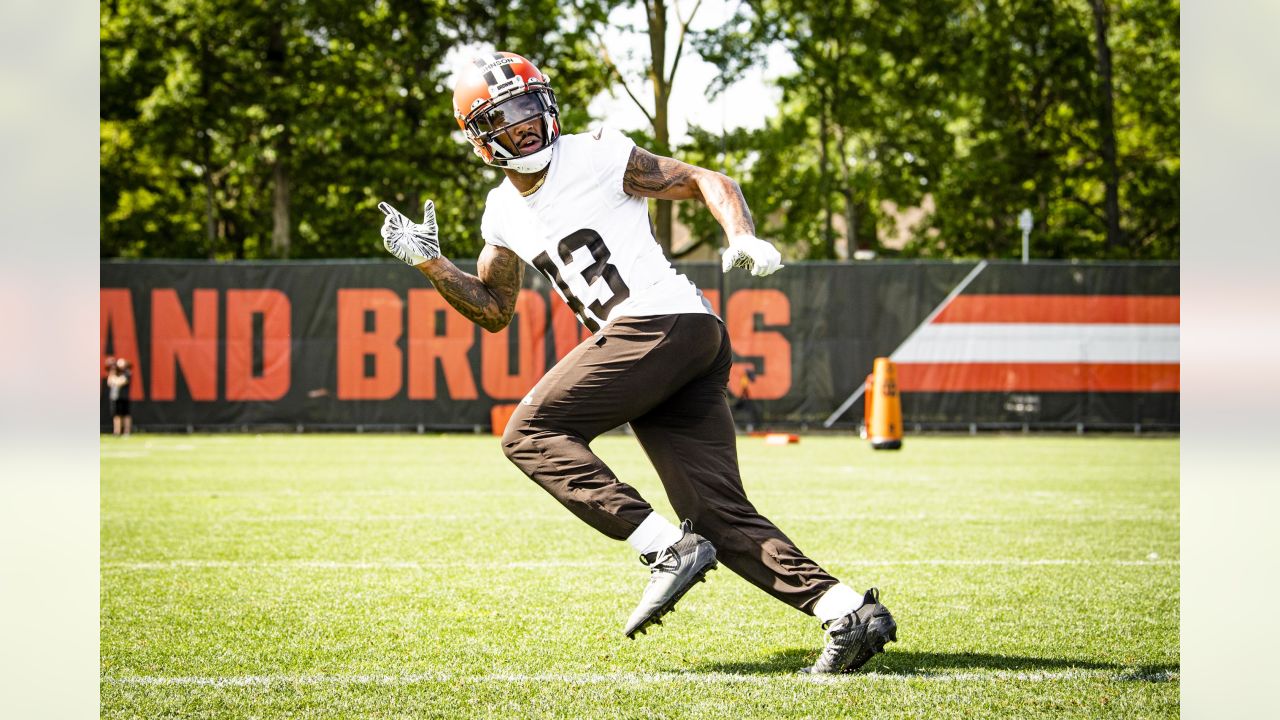 John Johnson III Browns GU Orange Gloves vs Baltimore Ravens on