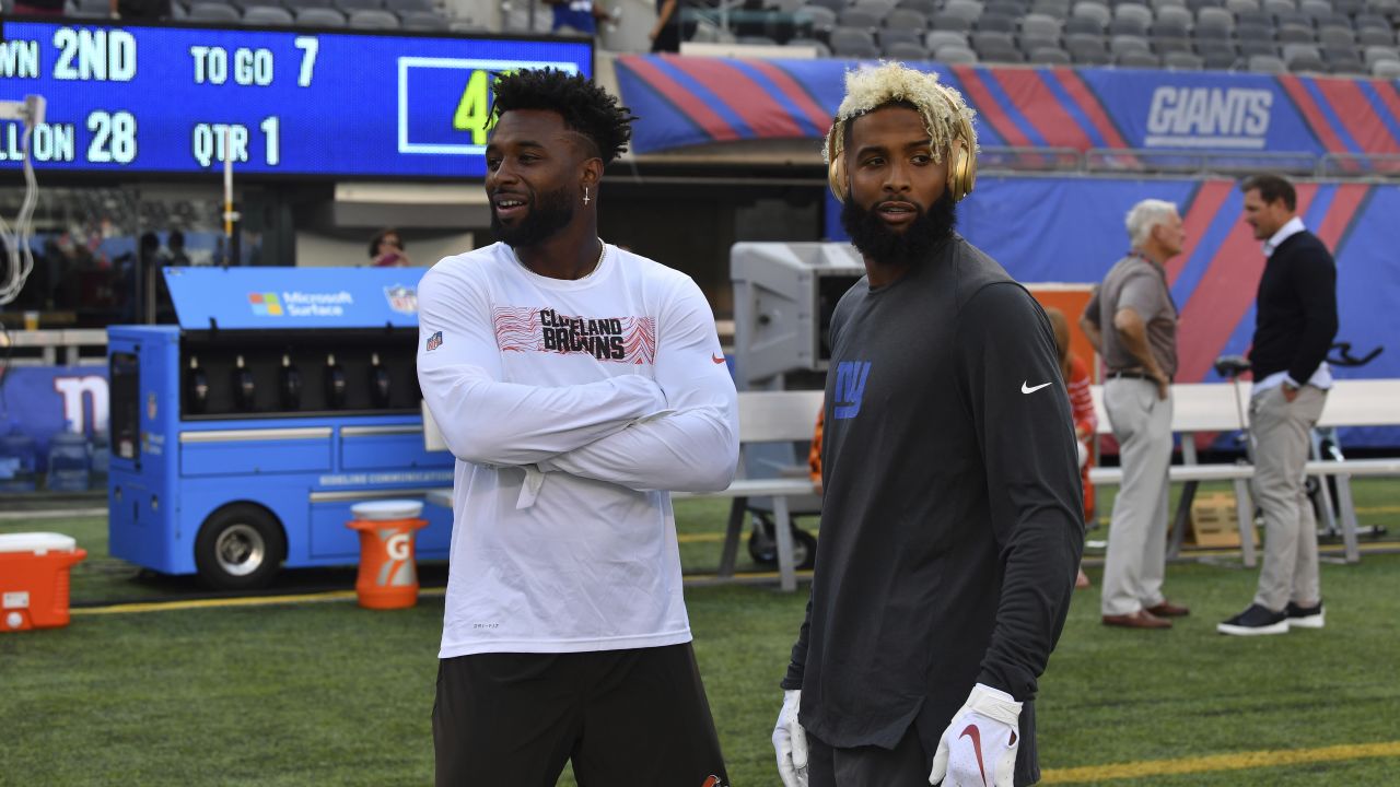 East Rutherford, New Jersey, USA. 16th Sep, 2019. Cleveland Browns wide  receiver Odell Beckham Jr. (13) throws the ball prior to the NFL game  between the Cleveland Browns and the New York