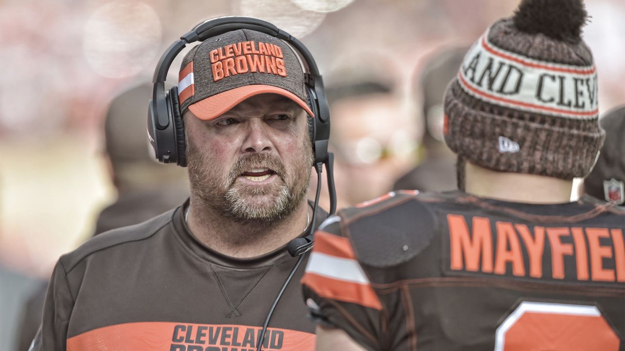 Cleveland Browns head coach Freddie Kitchens watches during the first half  of an NFL preseason football game against the Detroit Lions, Thursday, Aug.  29, 2019, in Cleveland. (AP Photo/Ron Schwane Stock Photo 