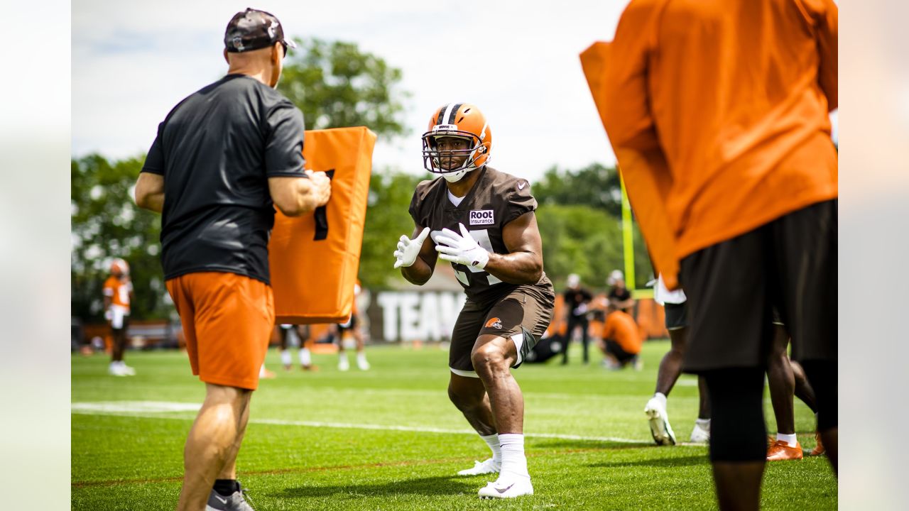 Browns wearing Guardian Caps during training camp