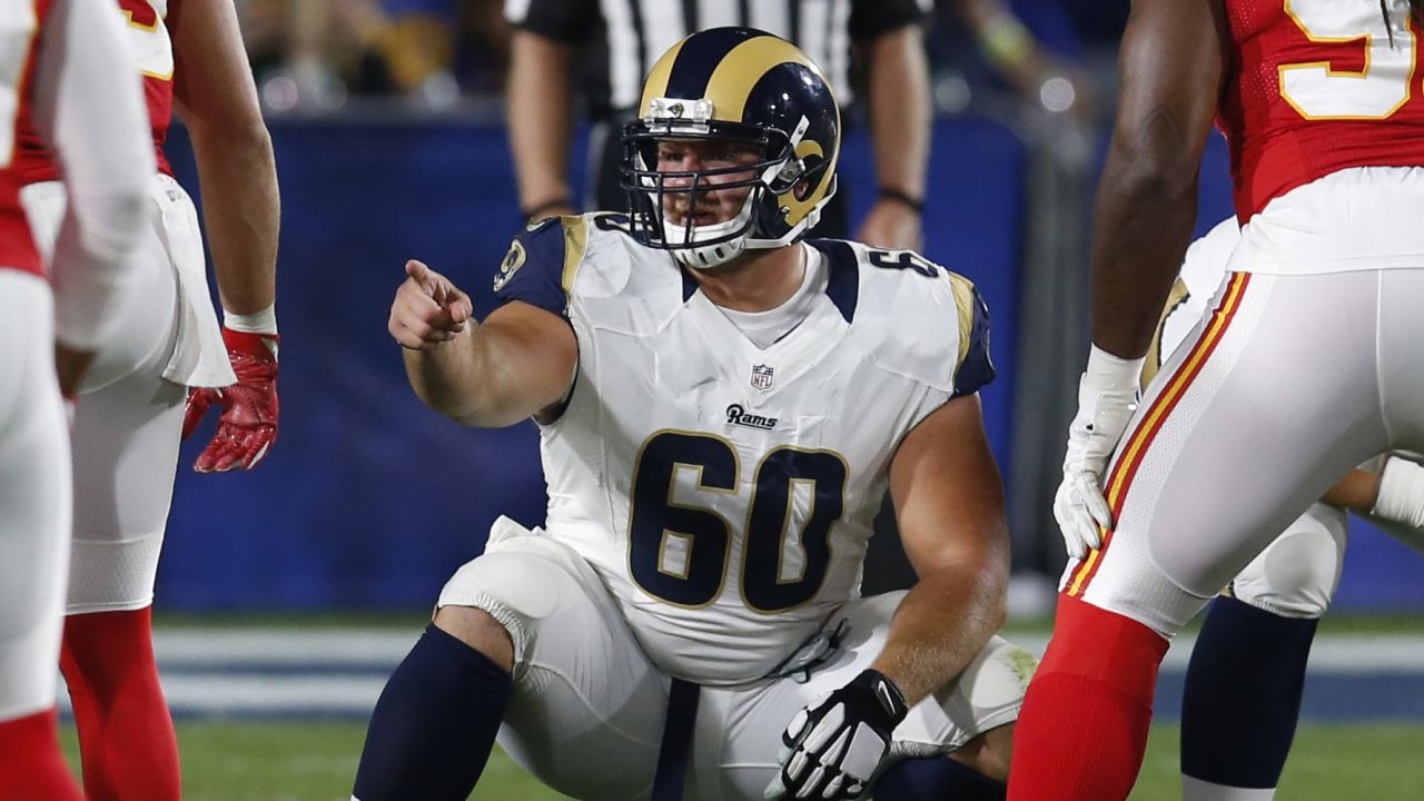 Cleveland Browns offensive guard Eric Kush (72) and center JC Tretter (64)  line up during an NFL football game against the Los Angeles Rams, Sunday,  Sept. 22, 2019, in Cleveland. The Rams