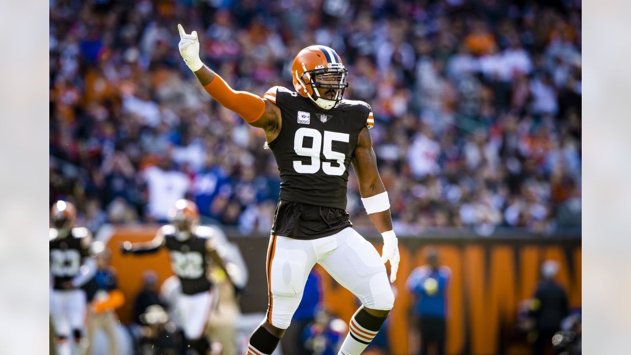 AFC defensive end Myles Garrett of the Cleveland Browns (95) during the  first half of the Pro Bowl NFL football game, Sunday, Feb. 6, 2022, in Las  Vegas. (AP Photo/Rick Scuteri Stock