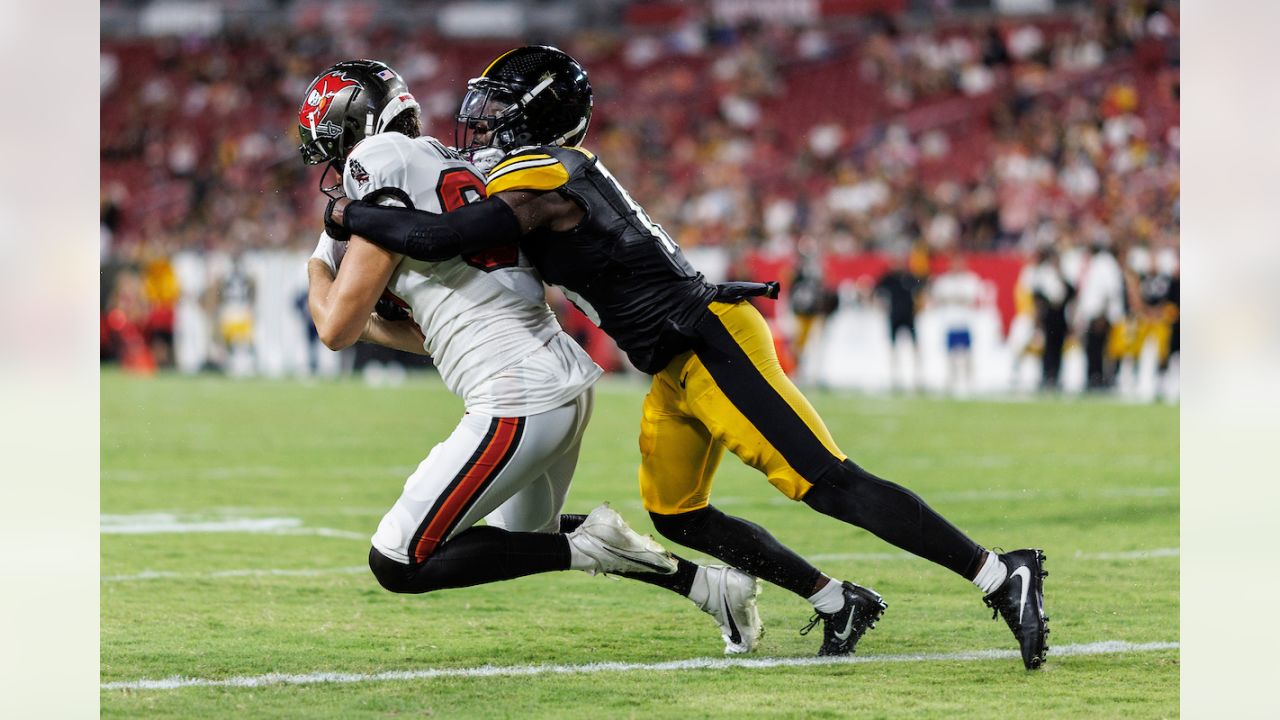 Pittsburgh Steelers tight end Rodney Williams (87) stretches before an NFL  preseason football game against the Tampa Bay Buccaneers, Friday, Aug. 11,  2023, in Tampa, Fla. (AP Photo/Peter Joneleit Stock Photo - Alamy