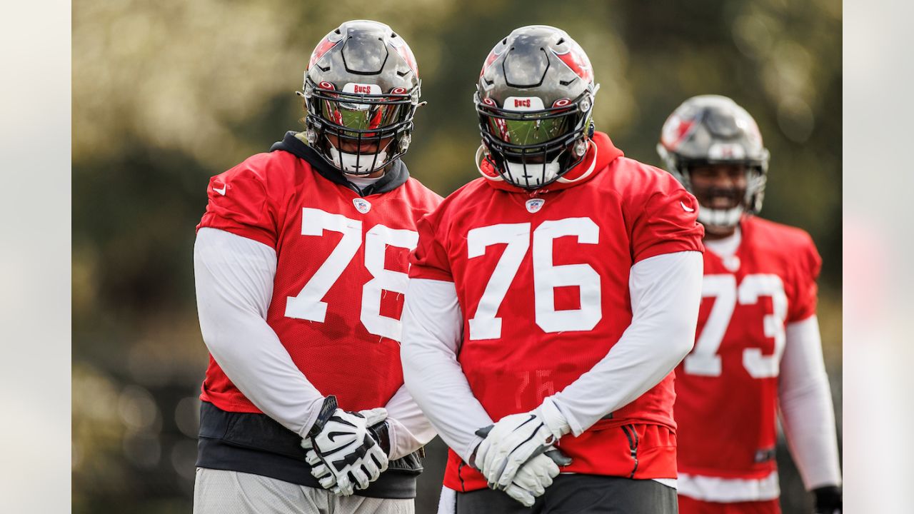 Tampa Bay Buccaneers offensive tackle Tristan Wirfs (78) gestures at the  end of an NFL wild-car …