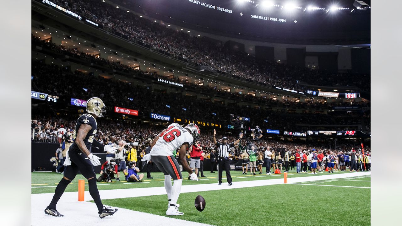 An overall interior general view of the Caesars Superdome in the second  half of an NFL football game between the New Orleans Saints and the Tampa  Bay Buccaneers in New Orleans, Sunday