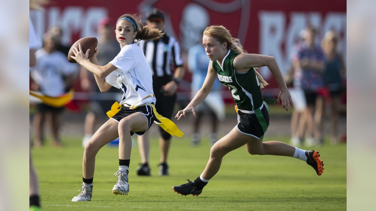 Over 200 Girls Participate in Flag Football Clinic in Advance of Jr. Bucs  Girls Flag Football Program Launching This Spring