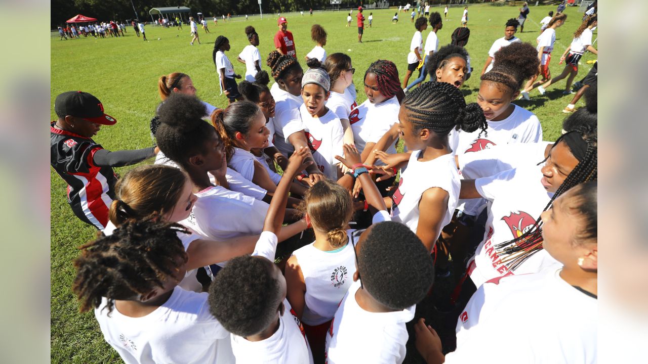 Over 200 Girls Participate in Flag Football Clinic in Advance of Jr. Bucs  Girls Flag Football Program Launching This Spring