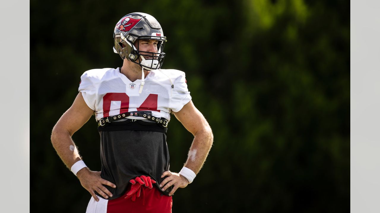 Tampa Bay Buccaneers #84 tight end Cameron Brate speaks during the