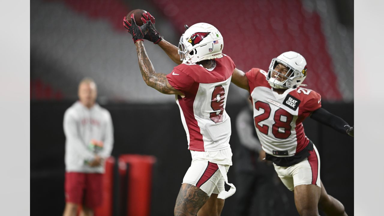 Seattle, USA. November 21, 2021: Arizona Cardinals running back Eno  Benjamin (26) tries to score a diving touchdown. The play was called back  due to a Seattle timeout before the snap during