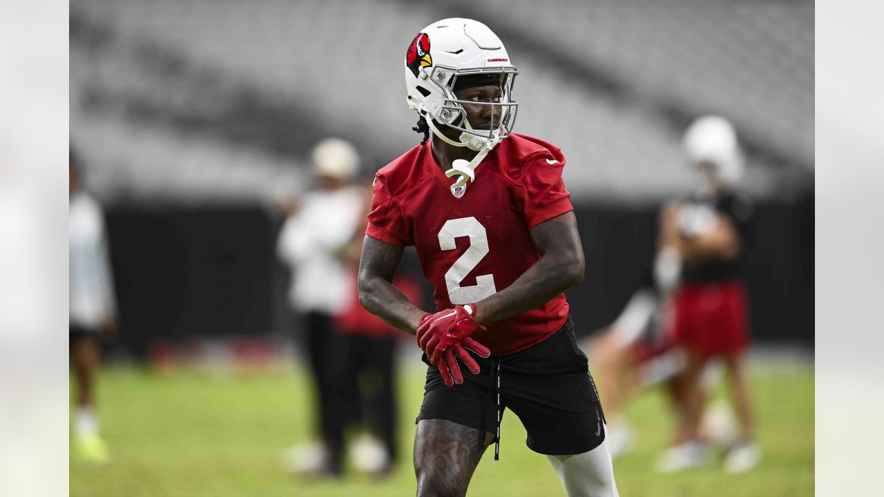 Arizona Cardinals wide receiver Davion Davis runs a passing route during NFL  football training camp practice at State Farm Stadium Saturday, July 29,  2023, in Glendale, Ariz. (AP Photo/Ross D. Franklin Stock