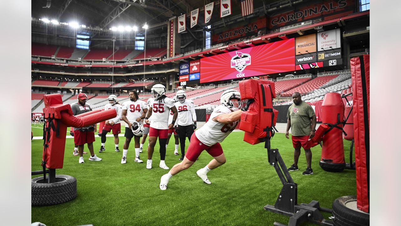 Arizona Cardinals wide receiver Davion Davis runs a passing route during  NFL football training camp practice at State Farm Stadium Saturday, July 29,  2023, in Glendale, Ariz. (AP Photo/Ross D. Franklin Stock