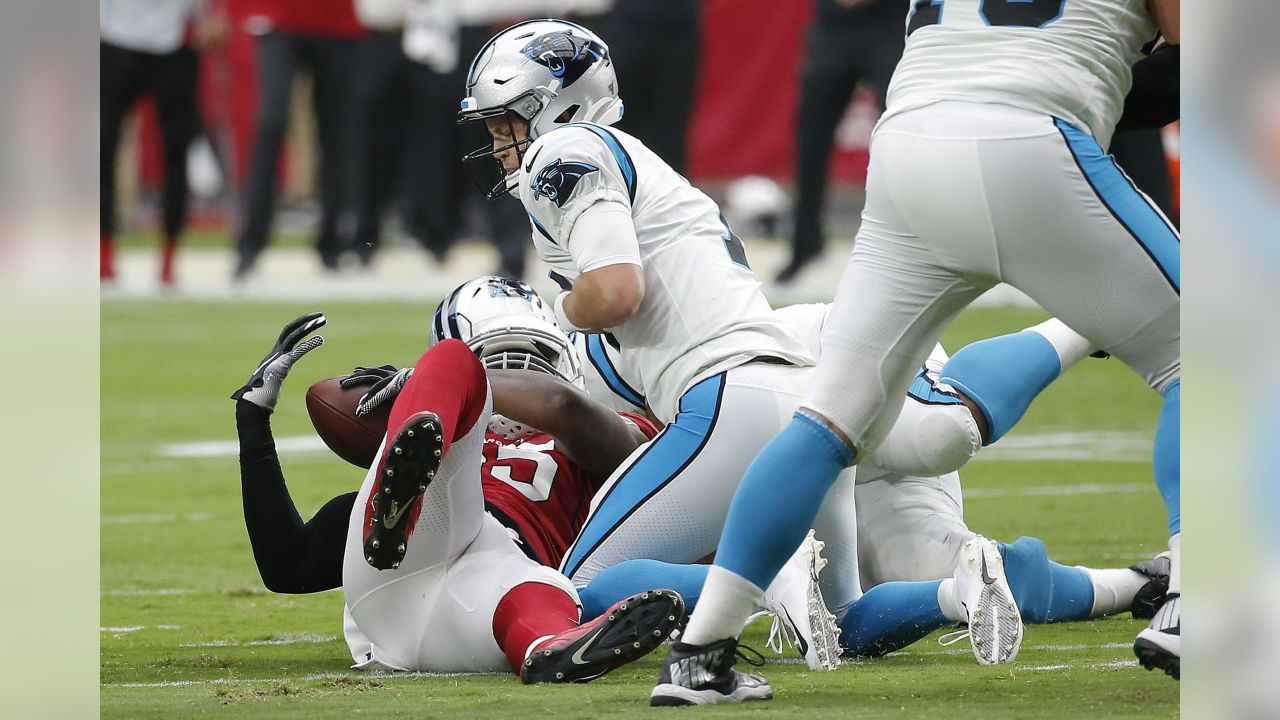 Carolina Panthers quarterback Kyle Allen (7) warms up prior to an