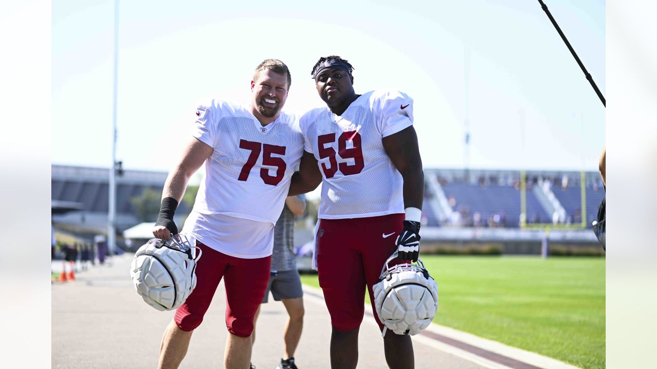 Arizona Cardinals guard Hayden Howerton (75) in action against the  Minnesota Vikings during the first half of an NFL preseason football game  Saturday, Aug. 26, 2023 in Minneapolis. (AP Photo/Stacy Bengs Stock