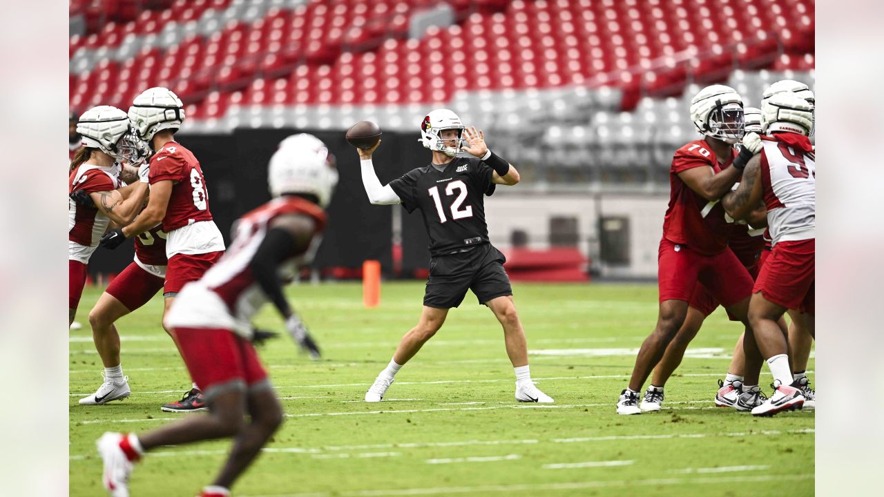 Arizona Cardinals quarterback Colt McCoy throws the ball during an NFL  football training camp practice at State Farm Stadium Thursday, July 27,  2023, in Glendale, Ariz. (AP Photo/Ross D. Franklin Stock Photo 