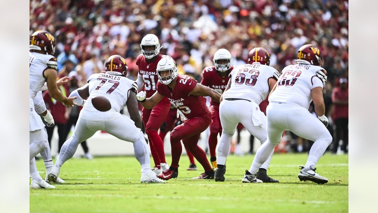 Arizona Cardinals linebacker Dennis Gardeck (45) runs during an NFL  football game against the Washington Commanders, Sunday, September 10, 2023  in Landover, Maryland. (AP Photo/Daniel Kucin Jr Stock Photo - Alamy