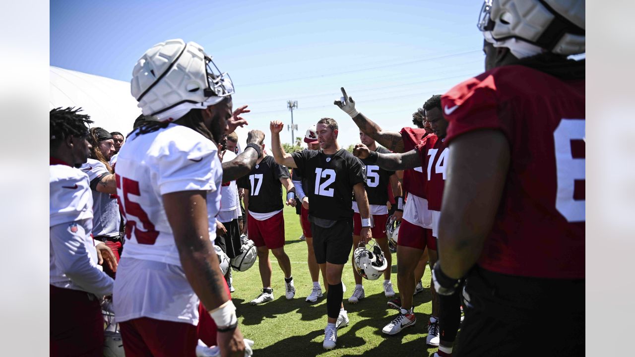 Arizona Cardinals quarterback Colt McCoy puts his helmet on during NFL  football training camp practice at State Farm Stadium Friday, July 28,  2023, in Glendale, Ariz. (AP Photo/Ross D. Franklin Stock Photo 