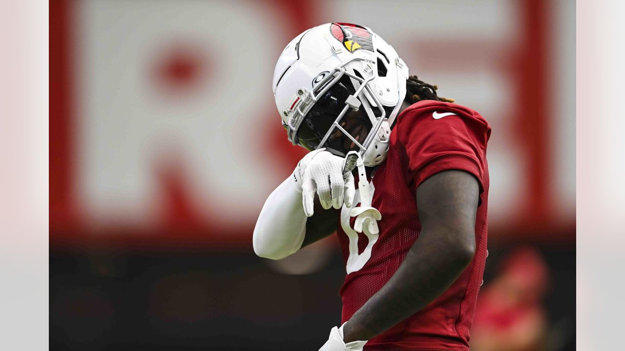 Arizona Cardinals wide receiver Davion Davis runs a passing route during  NFL football training camp practice at State Farm Stadium Saturday, July 29,  2023, in Glendale, Ariz. (AP Photo/Ross D. Franklin Stock