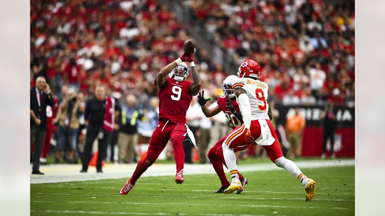 Arizona Cardinals wide receiver Andy Isabella (17) during the first half of  an NFL football game against the Kansas City Chiefs, Sunday, Sept. 11, 2022,  in Glendale, Ariz. (AP Photo/Rick Scuteri Stock