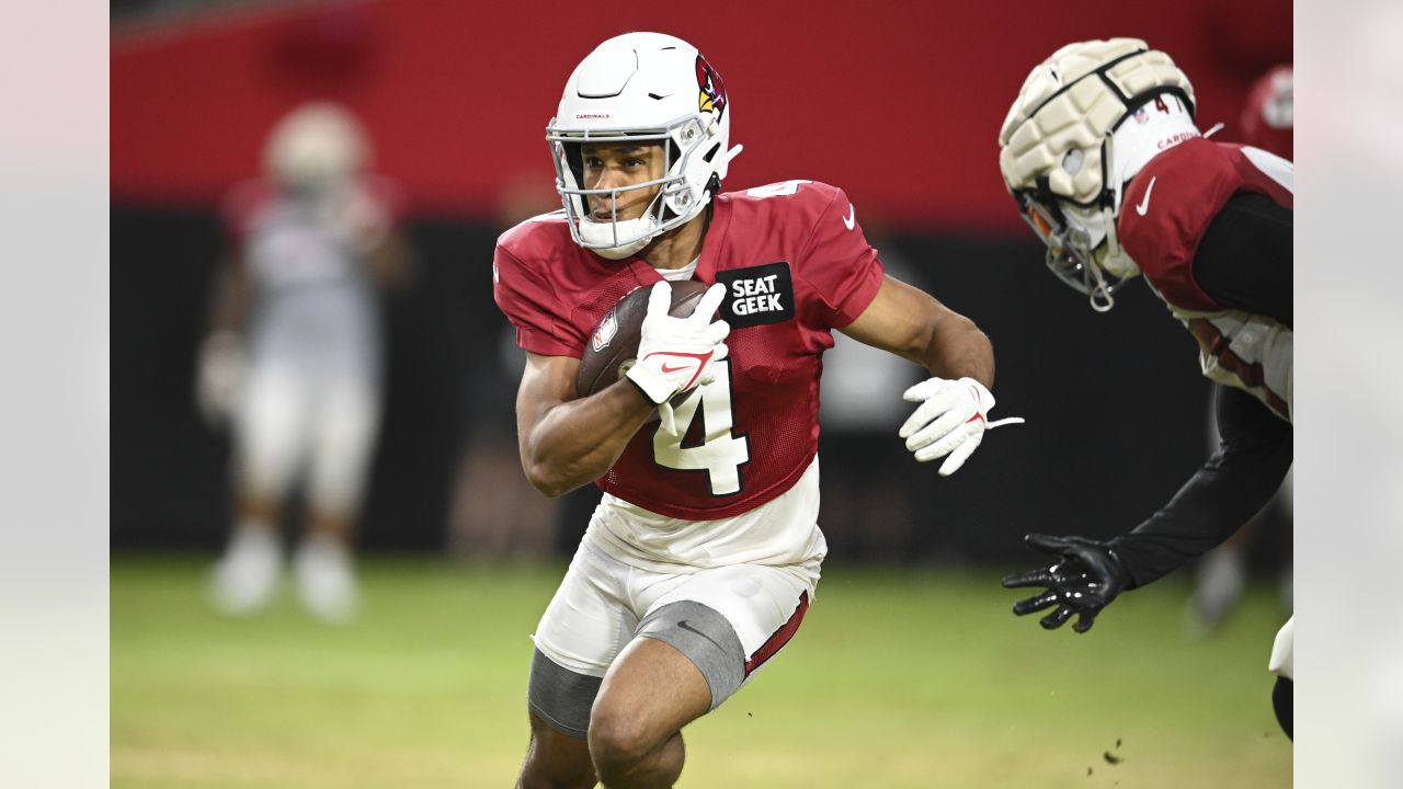 Arizona Cardinals running back Eno Benjamin (26) during the first half of  an NFL football game against the Los Angeles Rams, Sunday, Sept. 25, 2022,  in Glendale, Ariz. (AP Photo/Rick Scuteri Stock