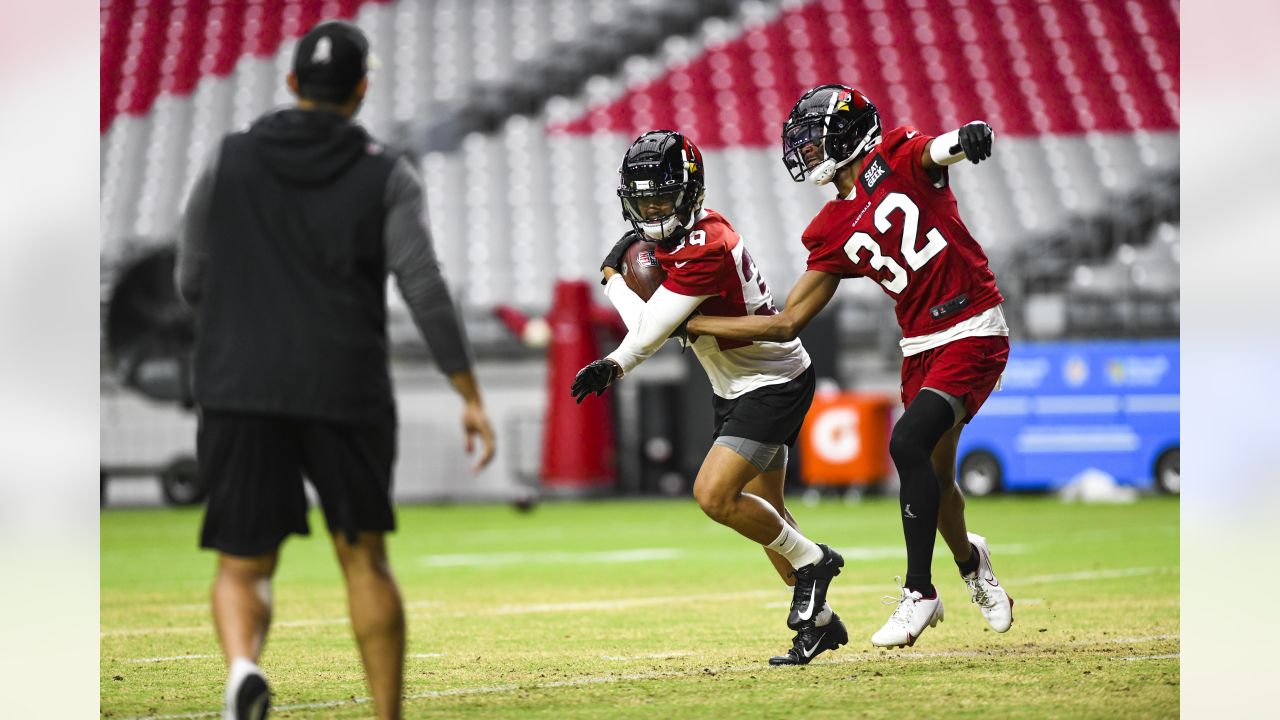 Arizona Cardinals wide receiver Greg Dortch toe-taps sideline to