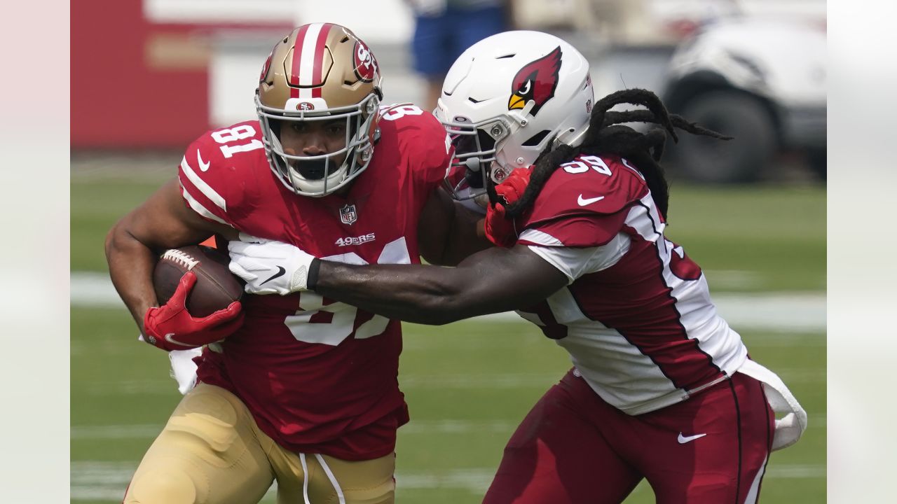 Arizona Cardinals middle linebacker Jordan Hicks, right, sacks San  Francisco 49ers quarterback Jimmy Garoppolo during the first half of an NFL  football game in Santa Clara, Calif., Sunday, Nov. 17, 2019. (AP