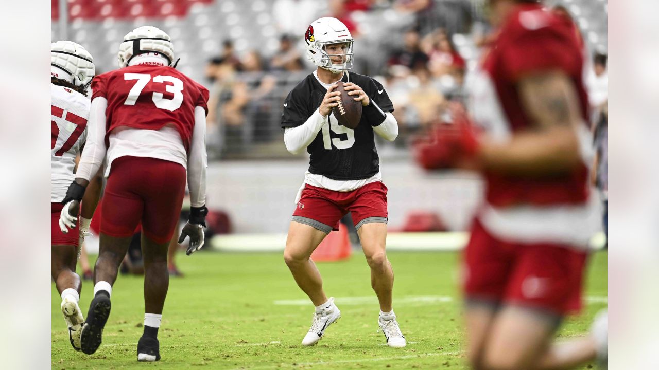 Arizona Cardinals quarterback Colt McCoy puts his helmet on during NFL  football training camp practice at State Farm Stadium Friday, July 28,  2023, in Glendale, Ariz. (AP Photo/Ross D. Franklin Stock Photo 