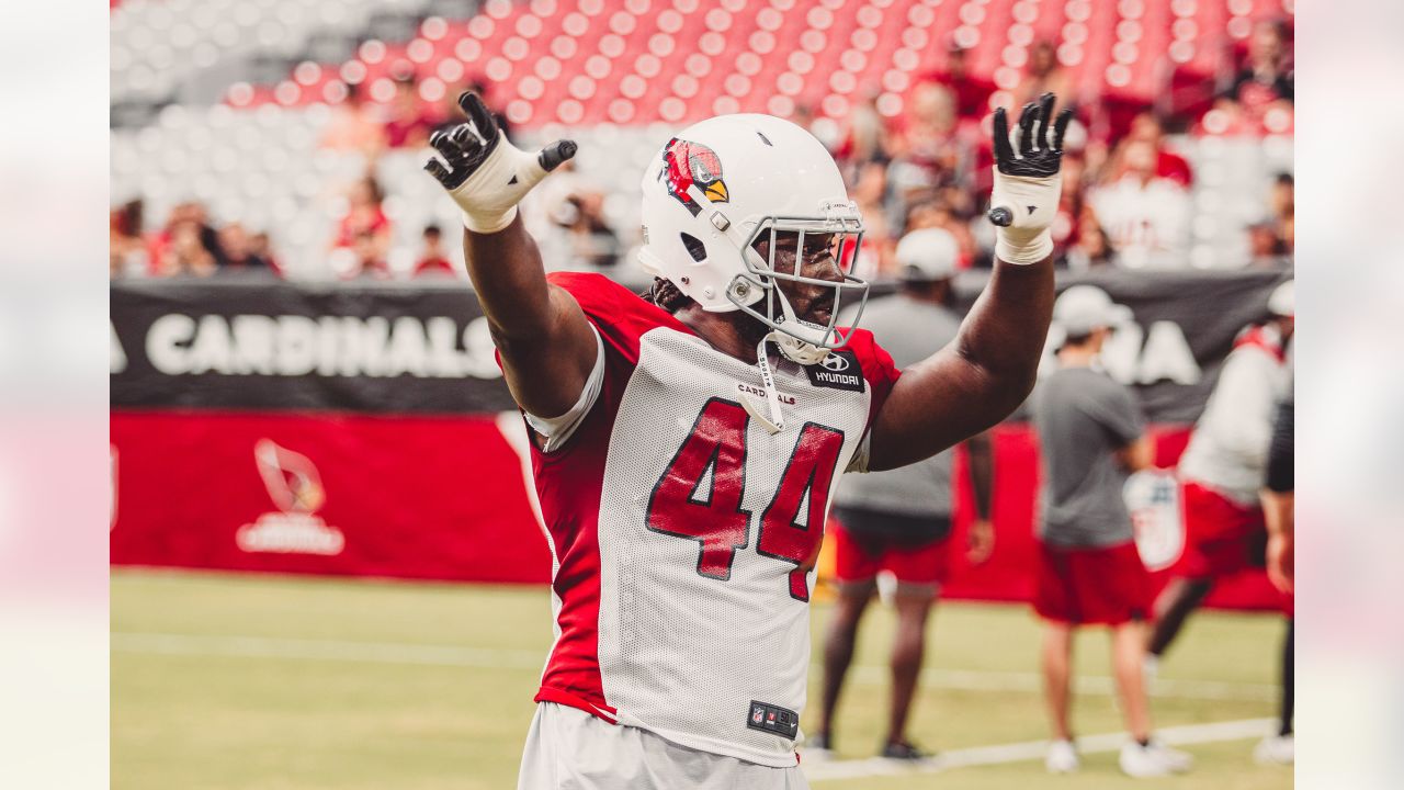 GLENDALE, AZ - AUGUST 04: Arizona Cardinals defensive end Markus Golden  (44) runs a drill during Arizona Cardinals training camp on August 4, 2021  at State Farm Stadium in Glendale, Arizona (Photo