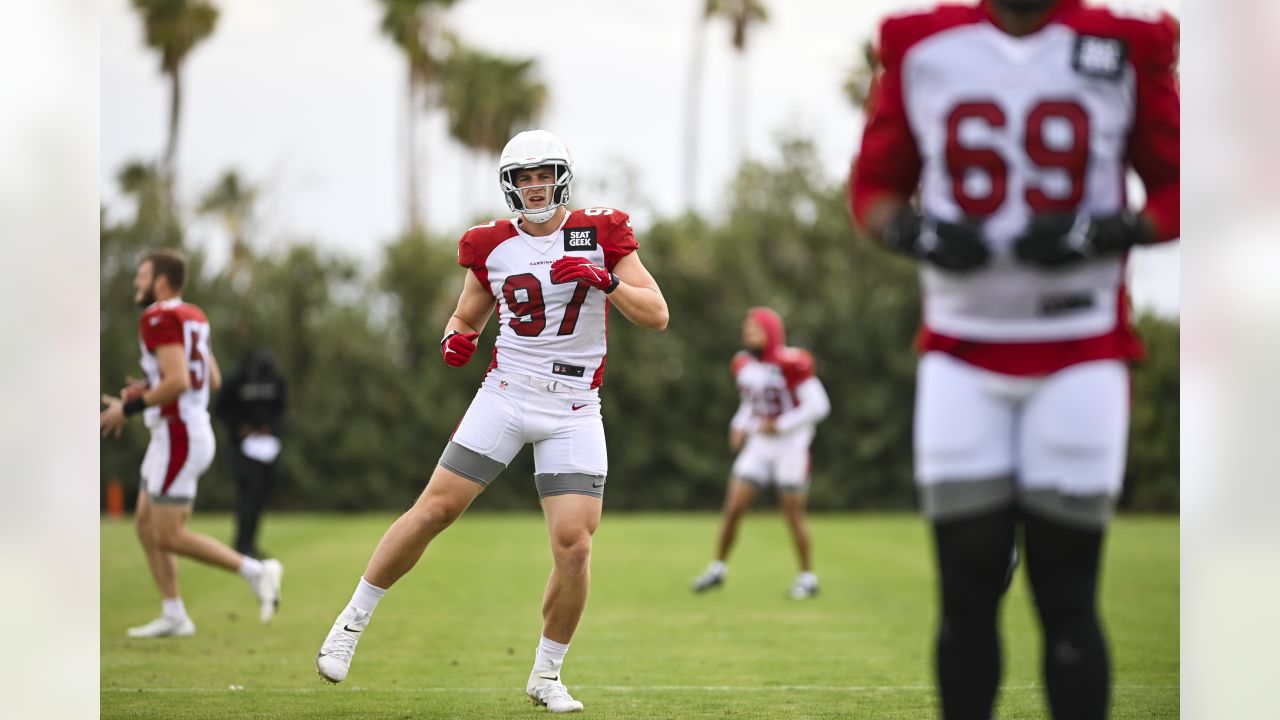 Arizona Cardinals defensive end J.J. Watt (99) in his three point stance  against the Tennessee Titans during the second half of an NFL football  game, Sunday, Sep. 12, 2021, in Nashville, Tenn. (