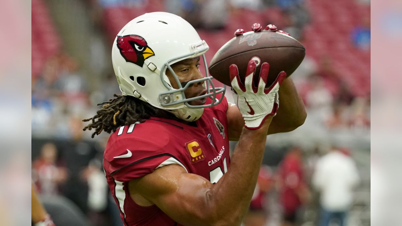 Arizona Cardinals wide receiver Larry Fitzgerald warms up as the