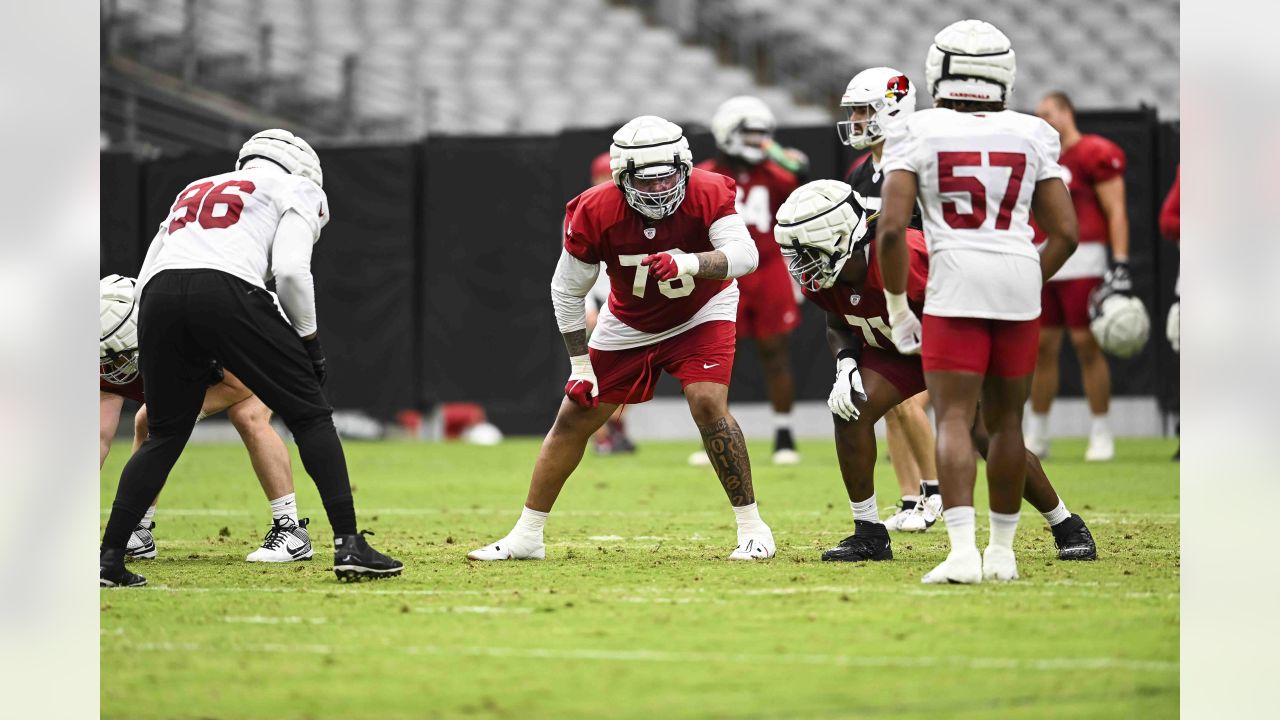 Injured Arizona Cardinals quarterback Kyler Murray smiles as he walks on  the field during NFL football training camp practice at State Farm Stadium  Thursday, Aug. 3, 2023, in Glendale, Ariz. (AP Photo/Ross