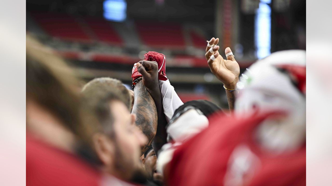 Arizona Cardinals quarterback Colt McCoy puts his helmet on during NFL  football training camp practice at State Farm Stadium Friday, July 28,  2023, in Glendale, Ariz. (AP Photo/Ross D. Franklin Stock Photo 